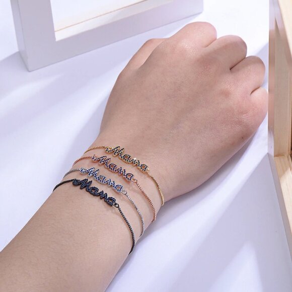 Mom To Be Boy Mama Blue Letters Silver Bracelet - Picture 2 of 3